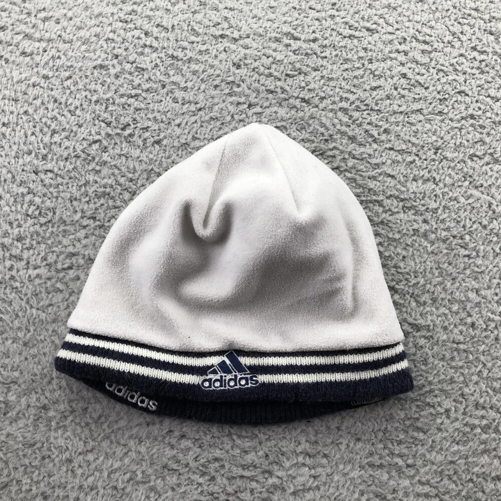 Adidas Hat Beanie Mens One Size Blue White Stripe Reversible Climawarm Winter